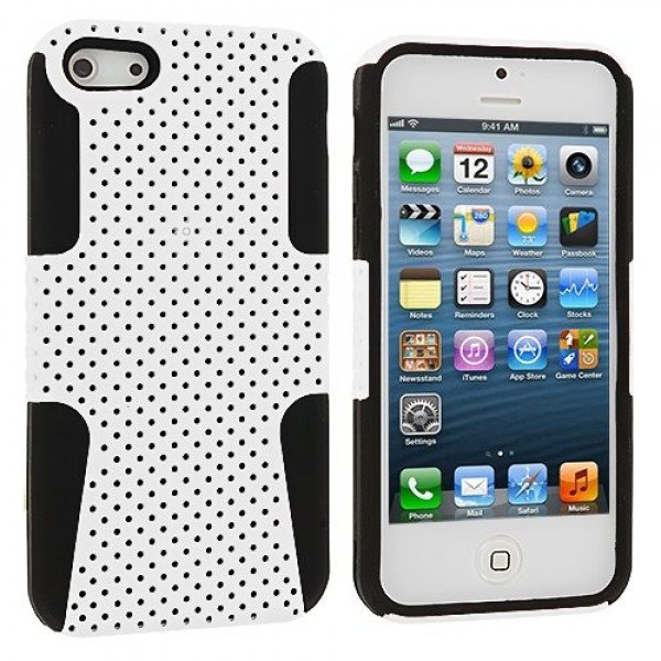 Wholesale iPhone 5S 5 Mesh Hybrid Case (White-Black)
